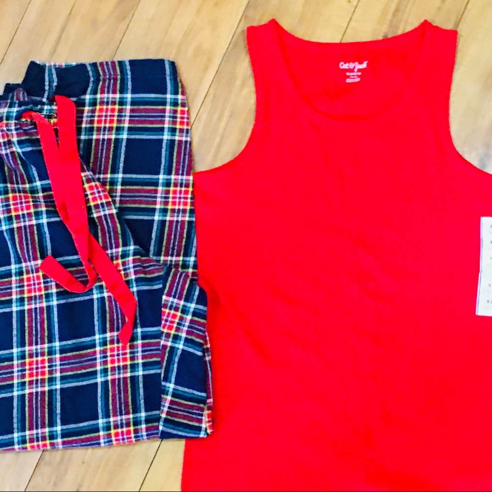Flannel plaid pajama pants and red tank top shirt top small - sleep cozy…